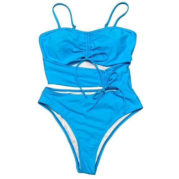 Swim Suit Blue One Piece with Cutouts Women’s Large Turquoise Bathing Suit - Picture 1 of 8